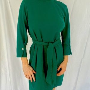 Emerald green waist-tie dress